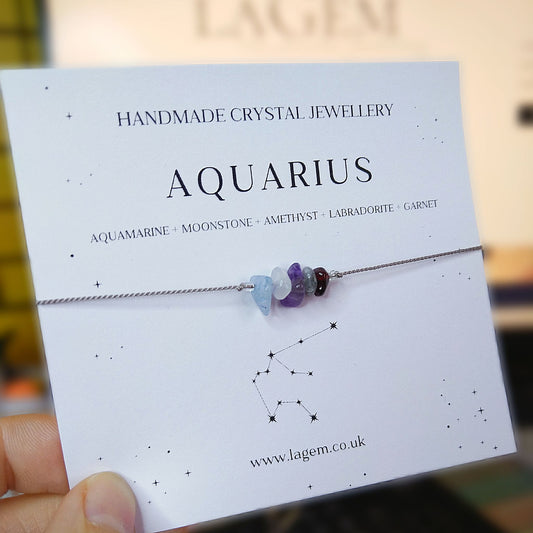 Aquarius crystal bracelet UK silk cord jewellery