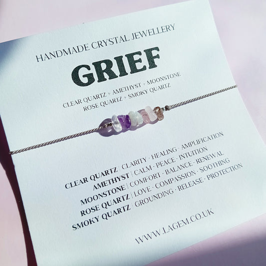 Handmade grief & loss crystal bracelet for comfort, healing & emotional support. A meaningful sympathy gift with natural gemstones UK.