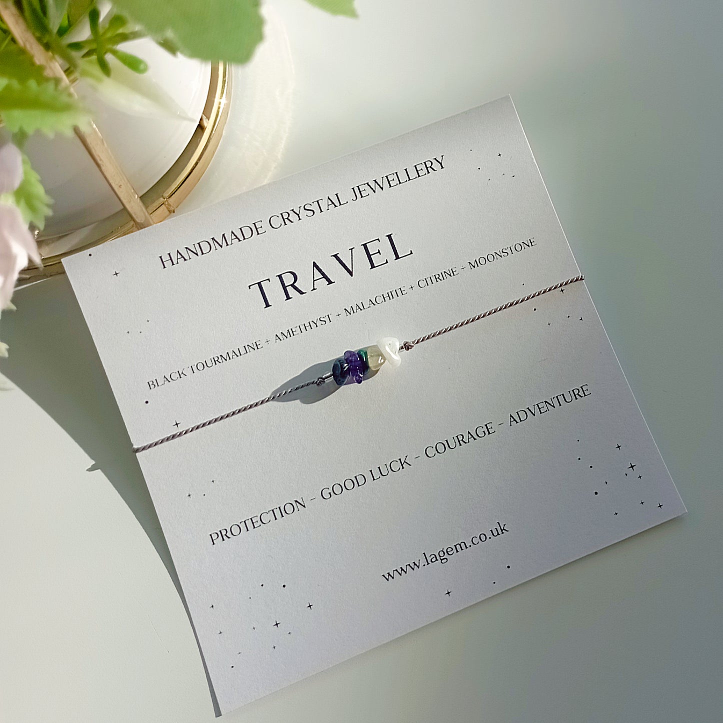 Travel Crystal Bracelet Gift | Dainty Silk Cord Jewellery | Travel Gift