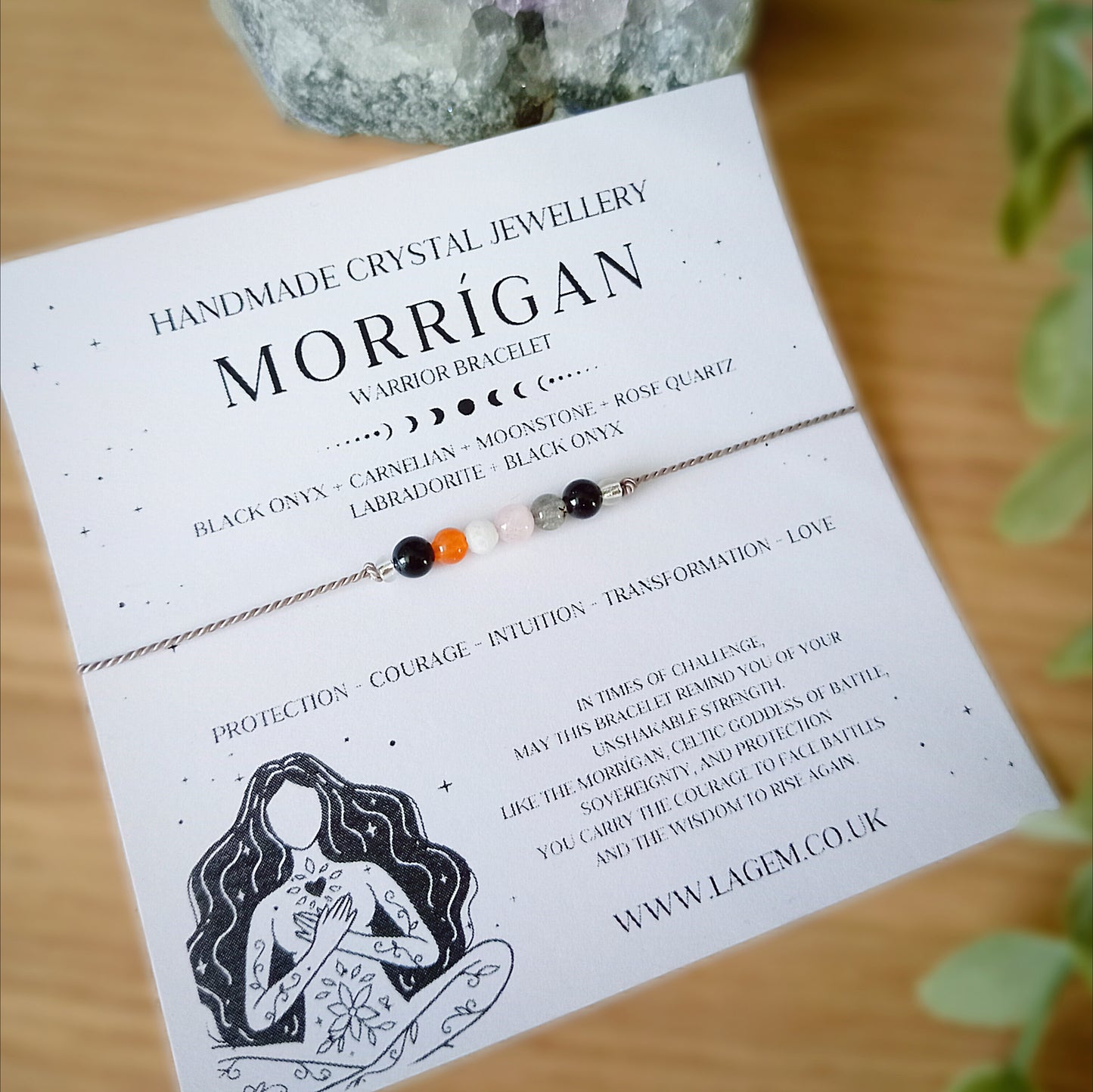 The Morrígan Bracelet – Celtic Goddess Warrior Jewelry | Black Onyx, Carnelian, Moonstone, Strength, Courage, Protection Gift
