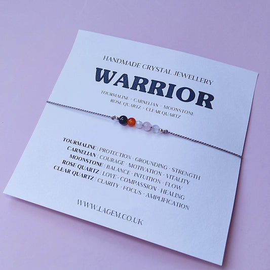 Warrior crystal bracelet for strength, minialist silk cord jewellery