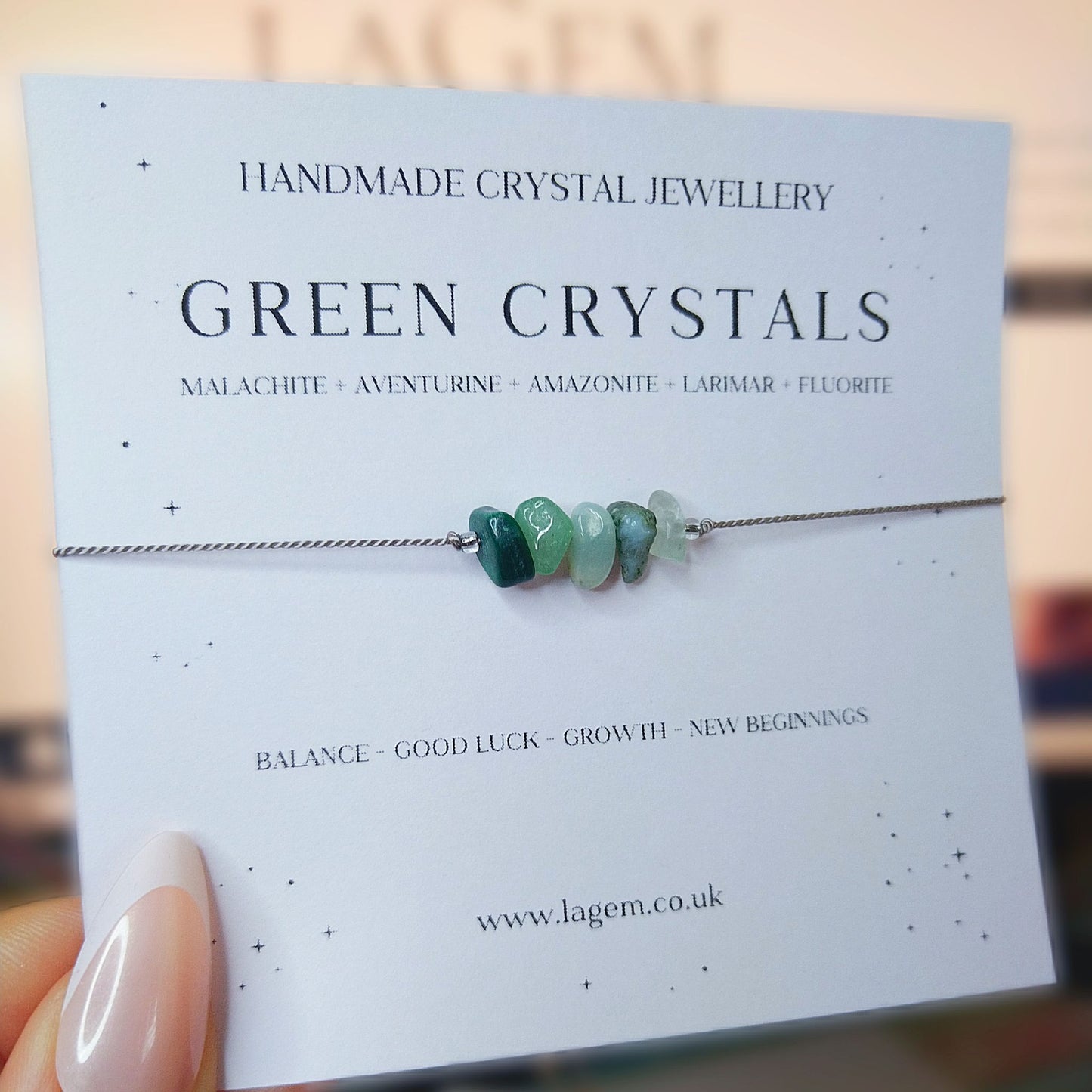 Green Crystals Bracelet | Heart Chakra Minimalist Silk Cord Jewellery