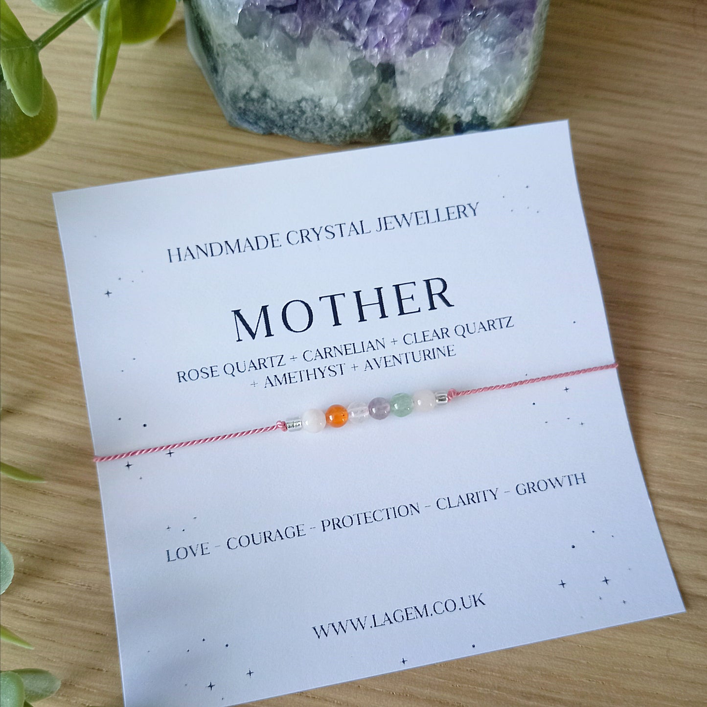 Mother crystal bracelet - handmade crystal jewellery with dainty silk cord UK