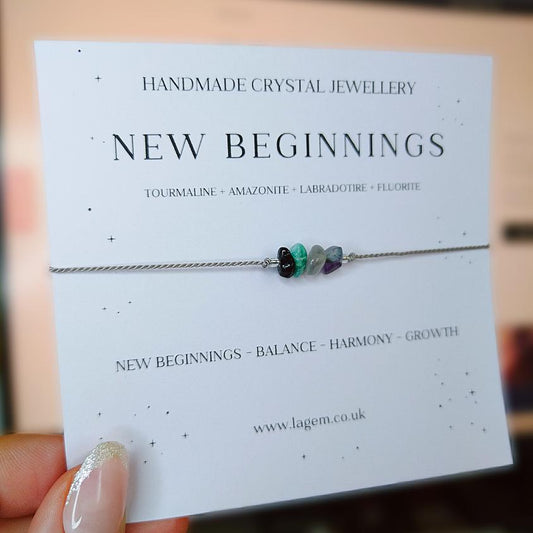 New beginnings crystal bracelet Uk Dainty silk cord jewellery