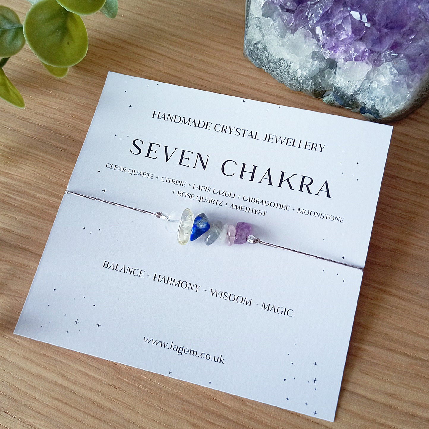 Seven Chakra Crystal bracelet minimalist silk jewellery UK
