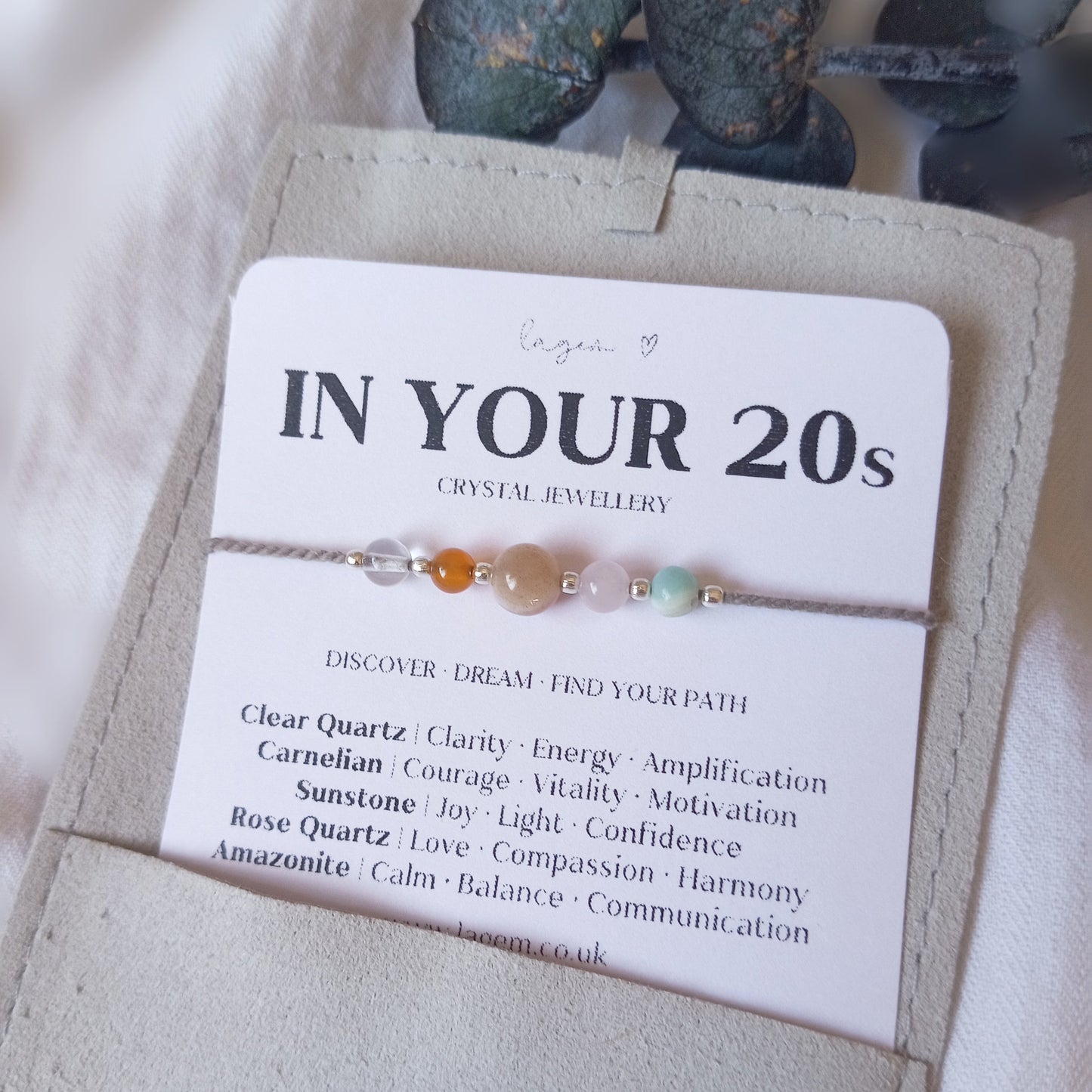 In your 20s Crystal Bracelet Gift, 20 Birthday Jewellery Gift, handmade crystal jewellery on silk cord sterling silver finish