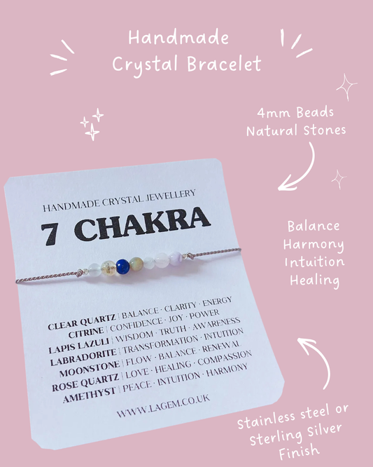 7 Chakra Crystal Bracelet, seven chakra balance harmony Jewellery 