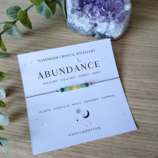 Handmade crystal jewelry card with 'Abundance' bracelet - silk cord minimalist jewellery for money prosperity and succes