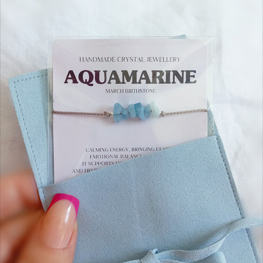 Something Blue Crystal Bracelet Aquamarine Dainty Bracelet for Bride, Raw Gemstone Jewellery for wedding 