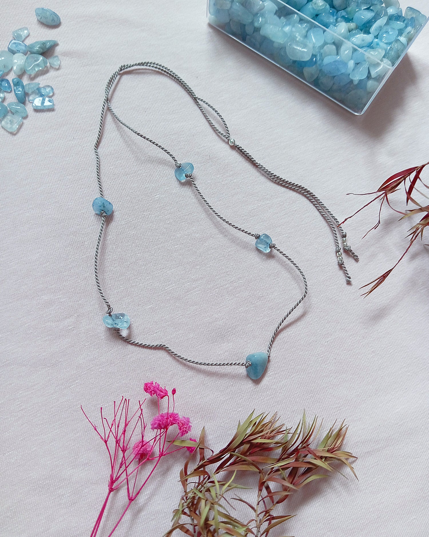 dainty silk necklace with crystals