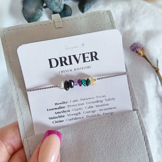 Driver Crystal Bracelet | Focus, Protection & Calm Energy minimalist silk jewellery UK
