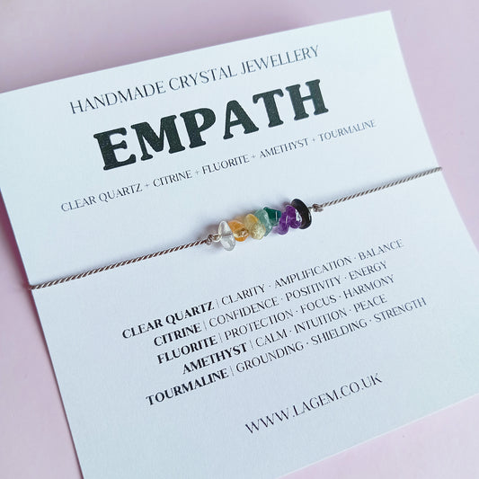 Empath crystal bracelet for emotional balance, grounding & protection. Natural gemstones for sensitive souls. Perfect gift UK.