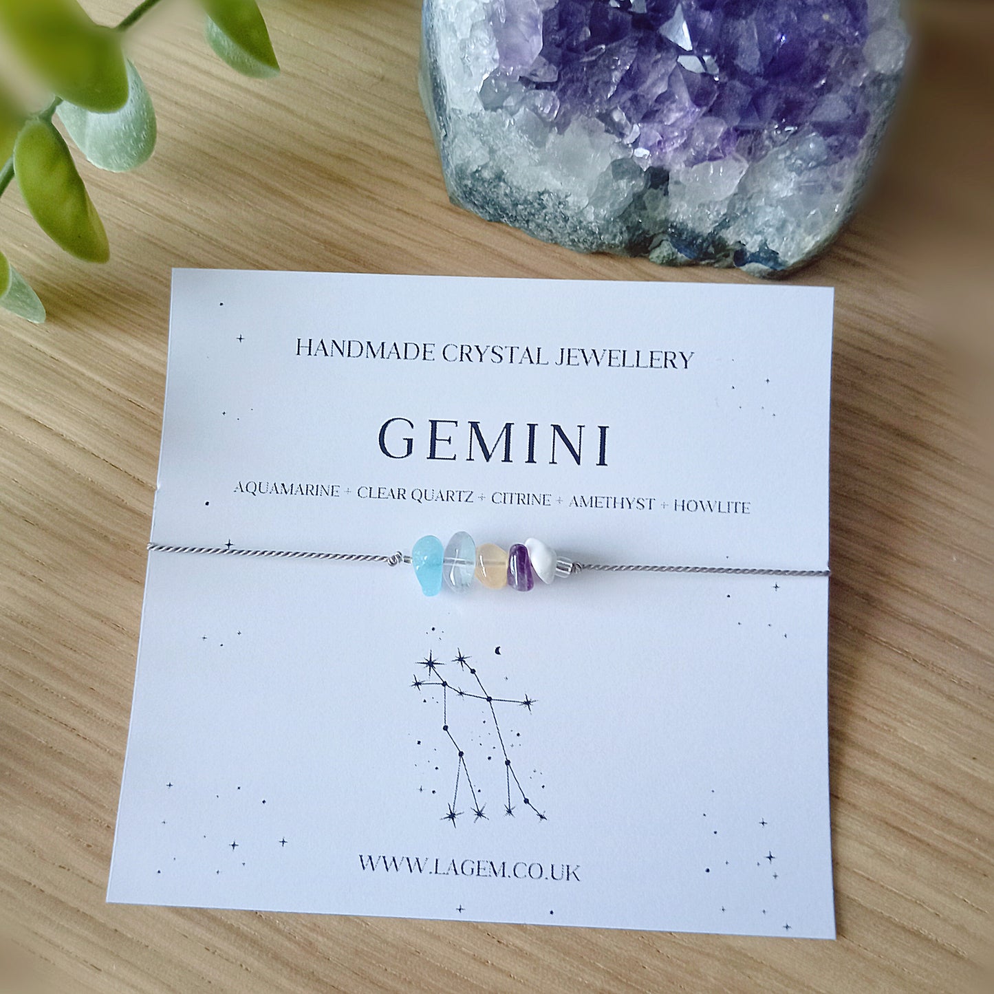 HANDMADE CRYSTAL SILK BRACELET FOR GEMINI ZODIAC 