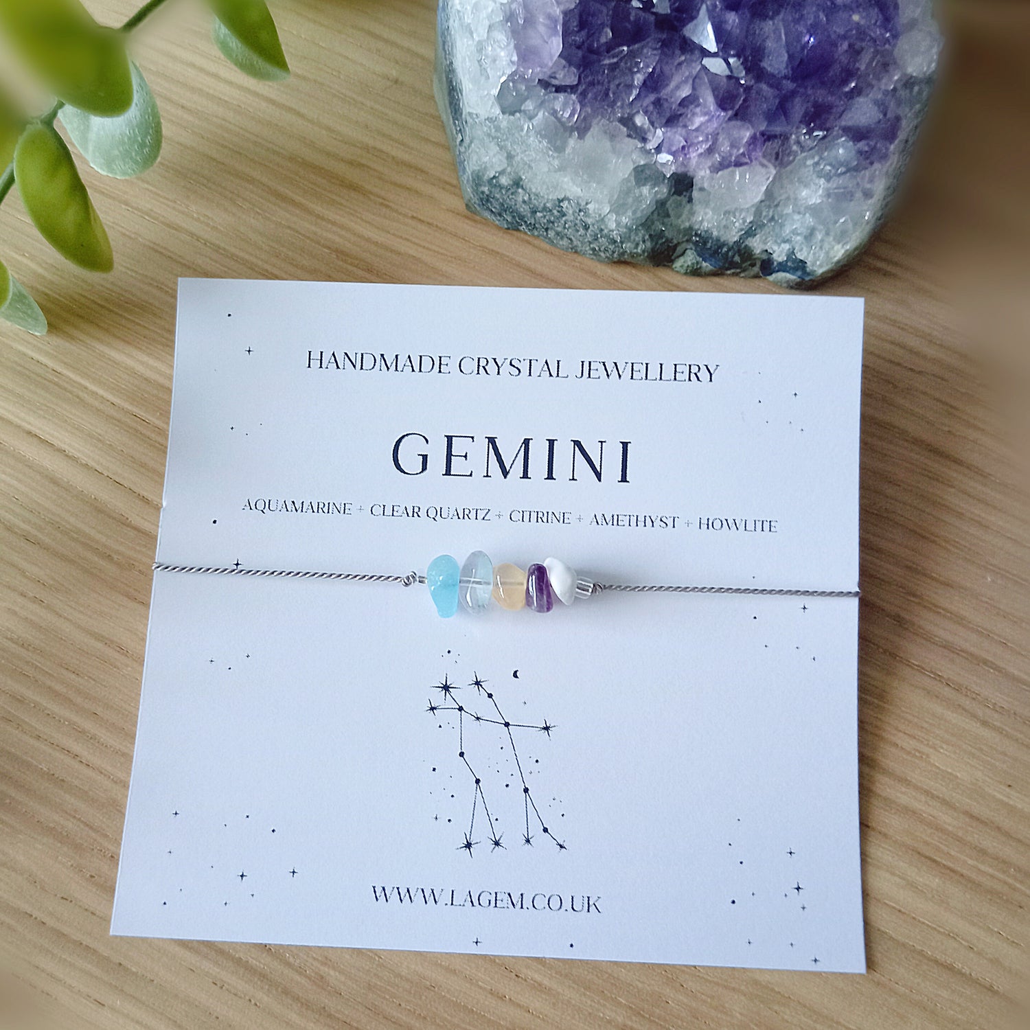 HANDMADE CRYSTAL SILK BRACELET FOR GEMINI ZODIAC 