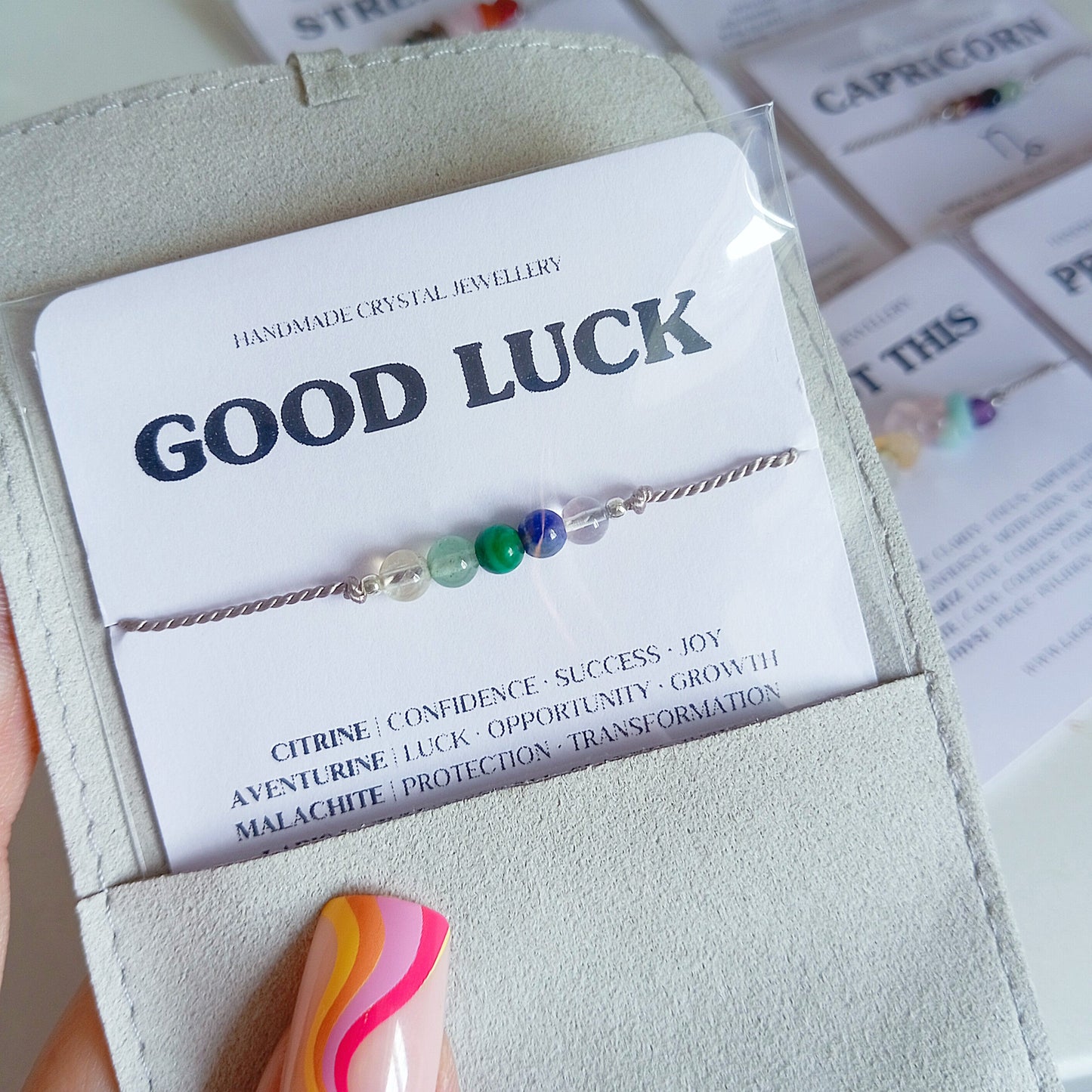 Good Luck Crystal Bracelet, exam gift, student gift, minimalist silk cord jewellery