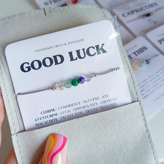Good Luck Crystal Bracelet, exam gift, student gift, minimalist silk cord jewellery