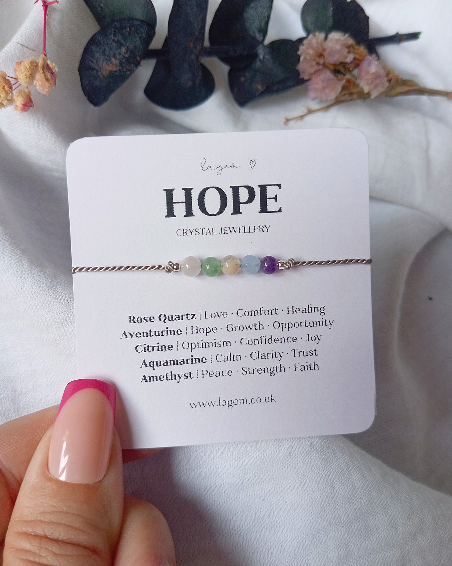 Hope Crystal Bracelet, New Beginnings Gift, Positivity jewellery , minimalist silk cord jewellery, necklace, anklet, hope gift