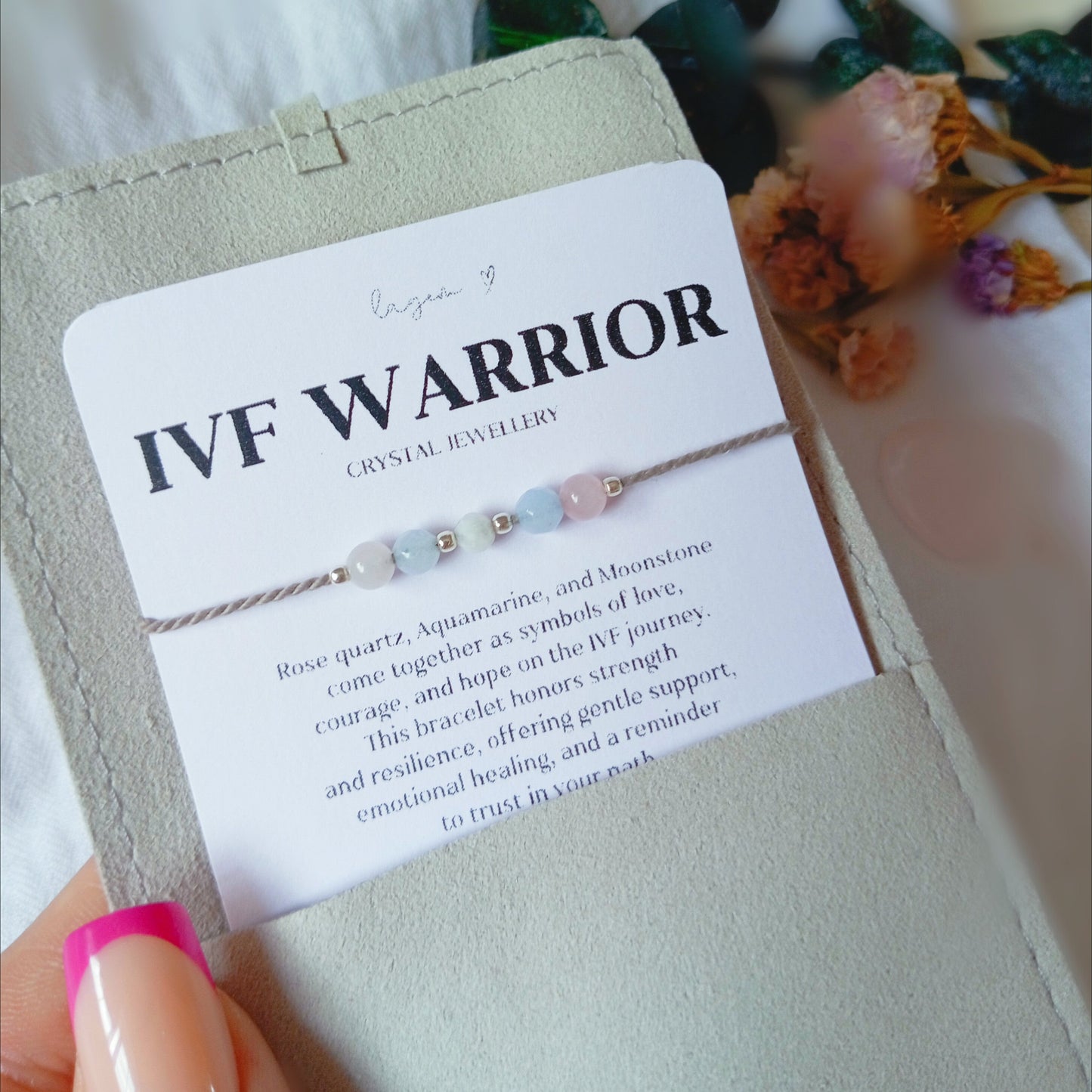 IVF Warrior Crystal Bracelet, Fertility Bracelet for TTC, handmade crystal jewellery UK dainty silk cord jewellery with natural stones fertility support gift