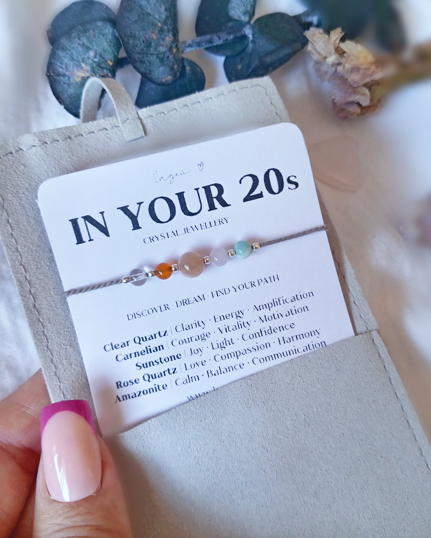 In your 20s Crystal Bracelet Gift, 20 Birthday Jewellery Gift, handmade crystal jewellery on silk cord sterling silver finish