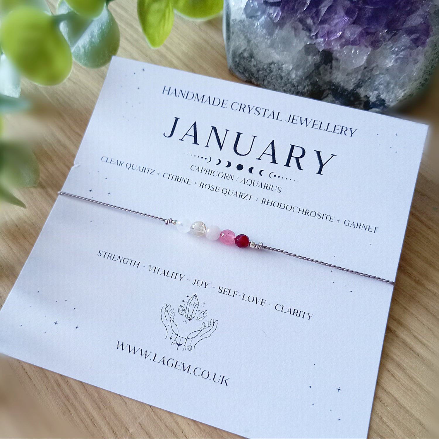 January crystal bracelet - minimalist silk cord jewellery in UK