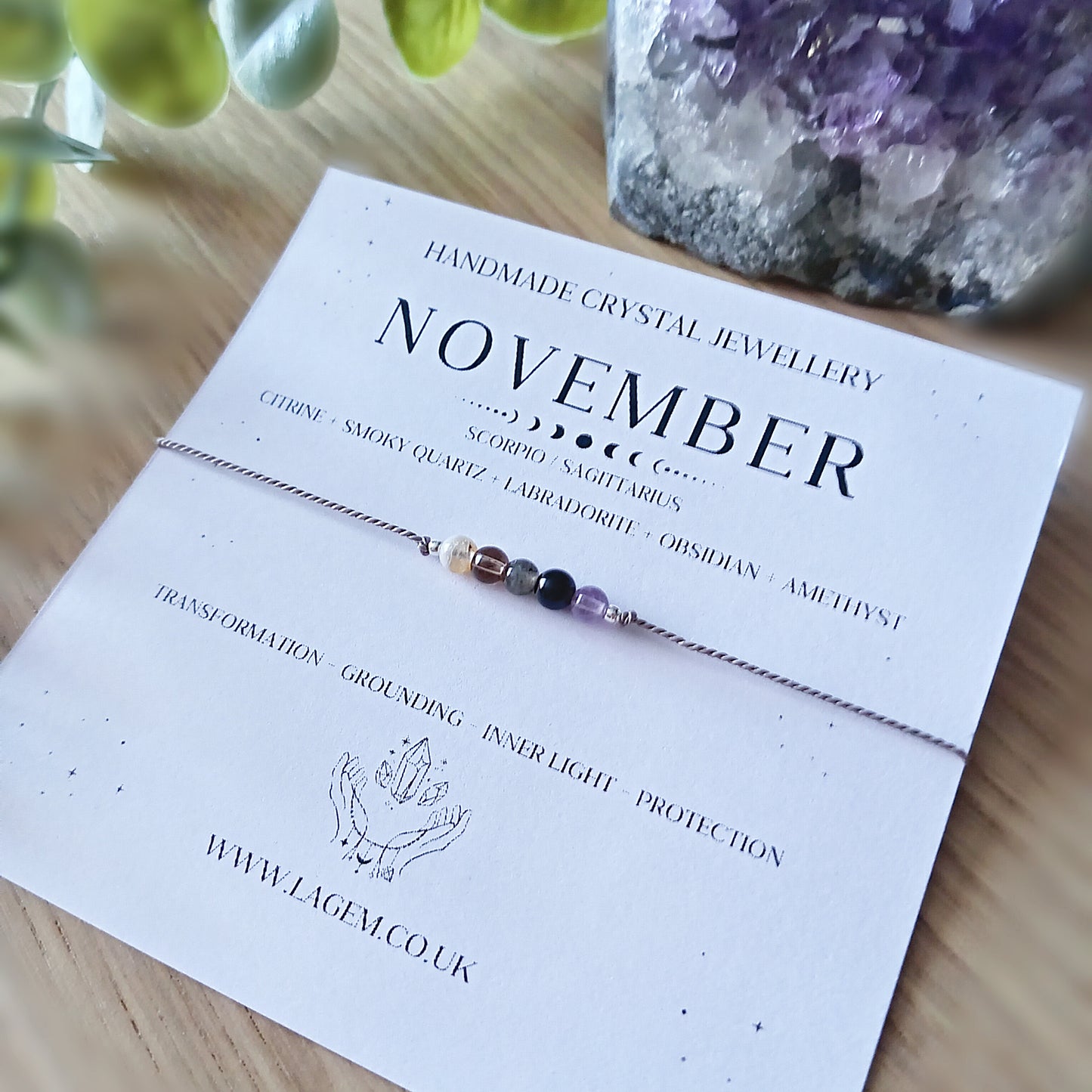 november crystal bracelet - minimalist jewellery UK