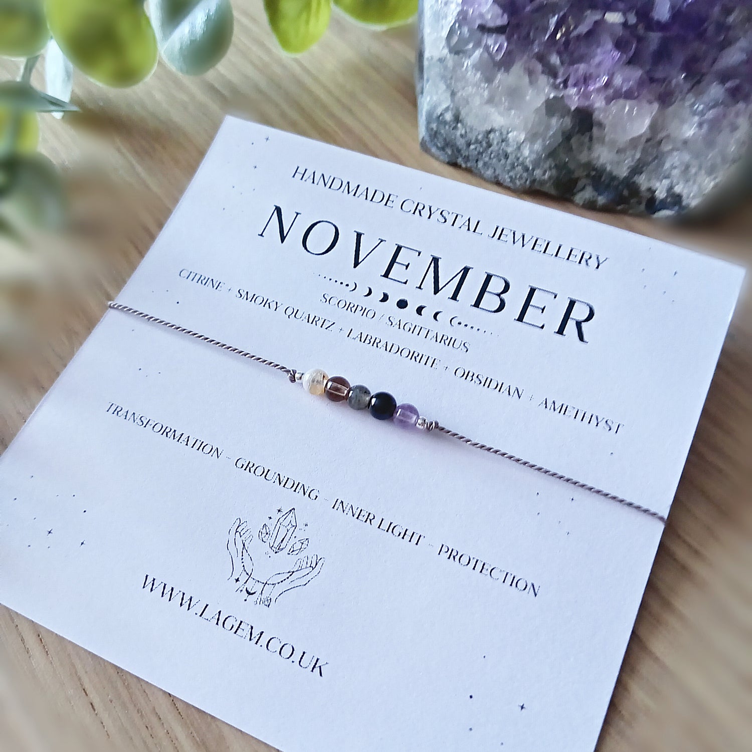 november crystal bracelet - minimalist jewellery UK