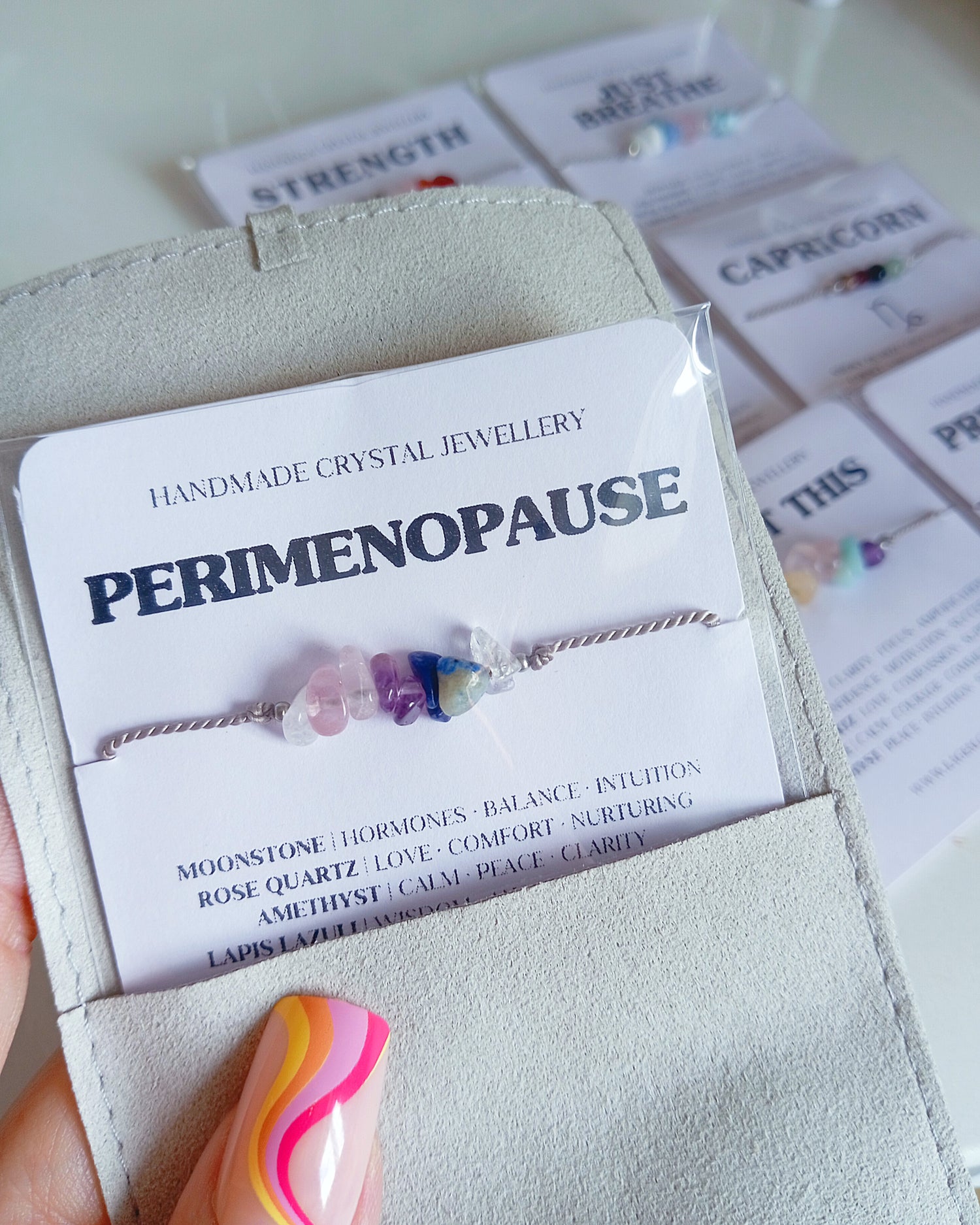 Perimenopause Crystal Bracelet, minimalist silk cord jewelry UK