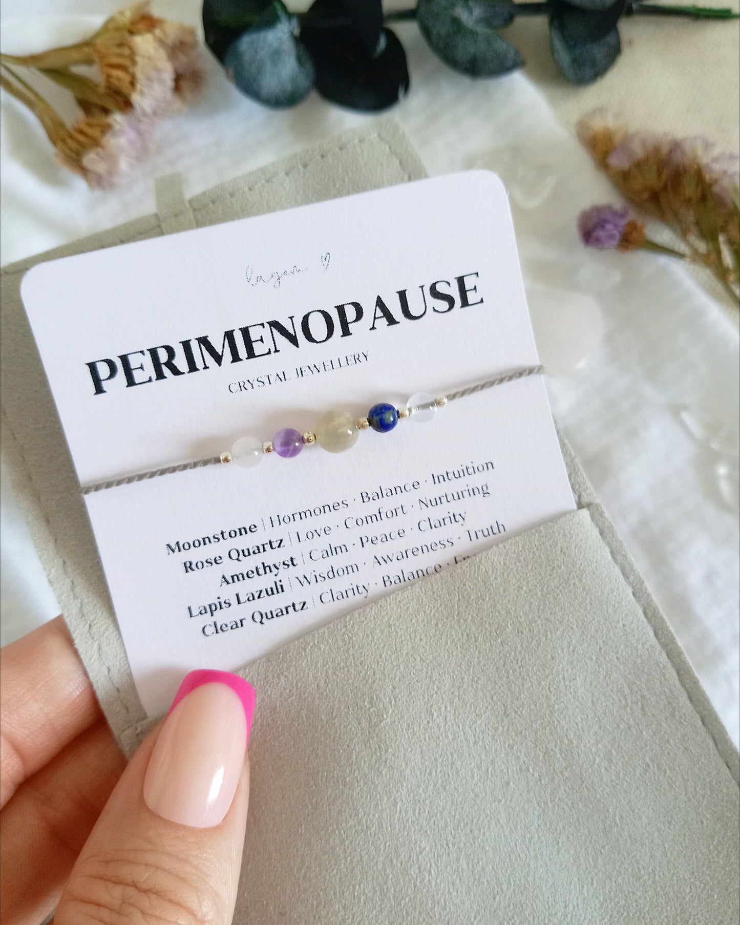Perimenopause Crystal Bracelet, Moonstone Rose Quartz Amethyst Gift for Women