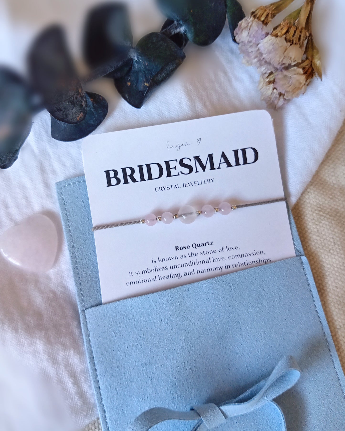 Rose Quartz Bracelet | Minimalist Wedding Bracelet for Bridesmaid