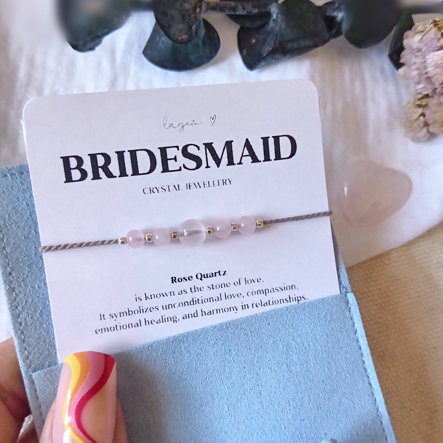 Rose Quartz Bracelet | Minimalist Wedding Bracelet for Bridesmaid