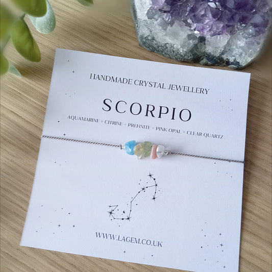 Handmade crystal jewellery bracelet FOR ZOIDAC display card with 'Scorpio' design