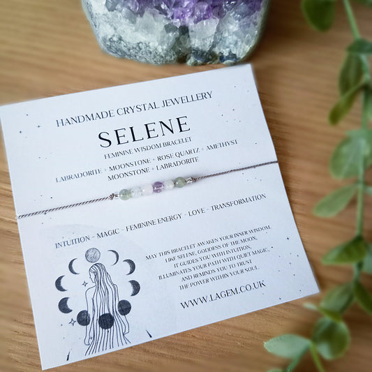 Selene Bracelet – Moonstone, Labradorite, Rose Quartz & Amethyst | Intuition, Magic, Feminine Energy, Love, Transformation