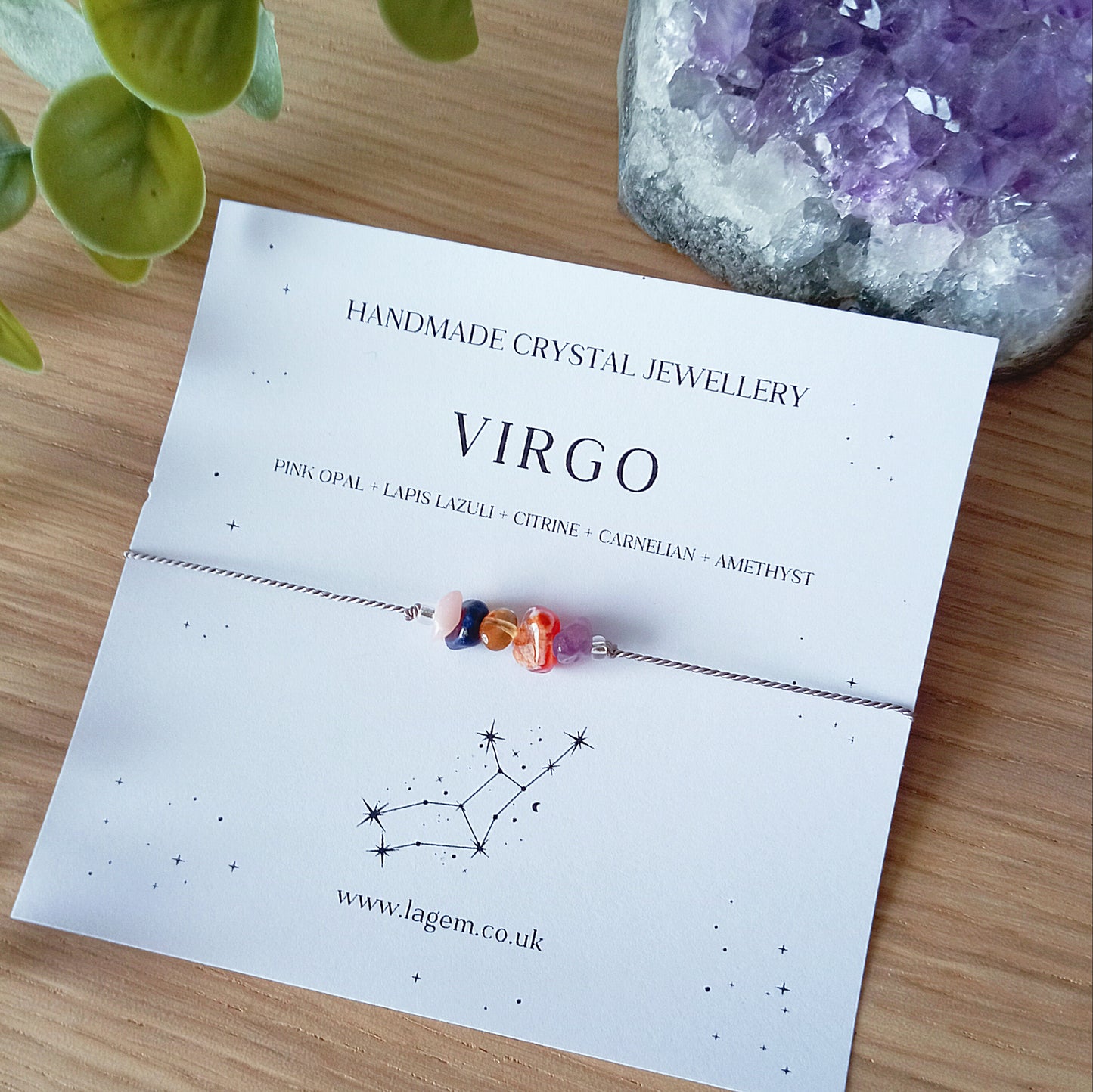 Virgo Crystal Bracelet minimalist silk cord jewelry 