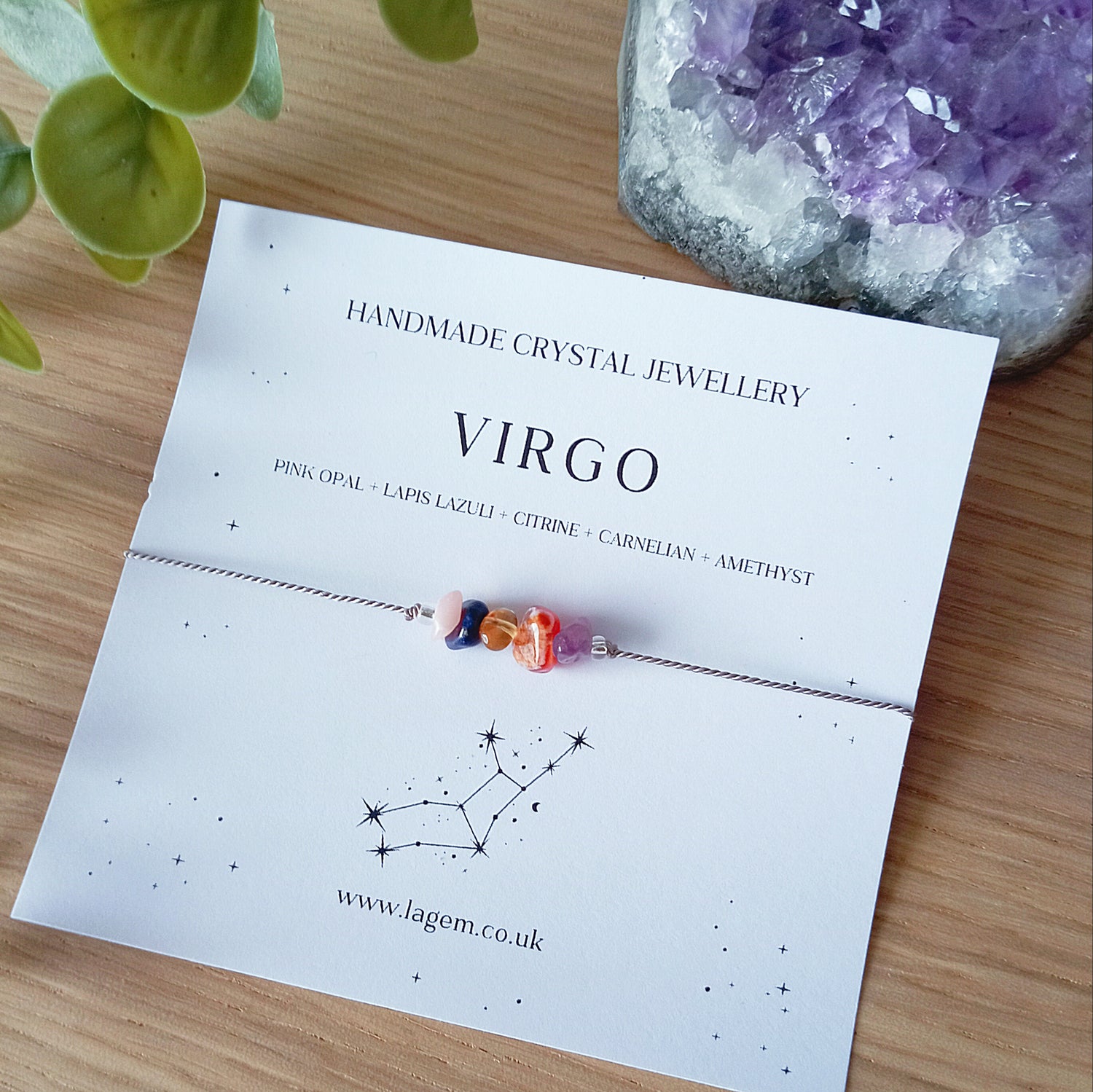 Virgo Crystal Bracelet minimalist silk cord jewelry 