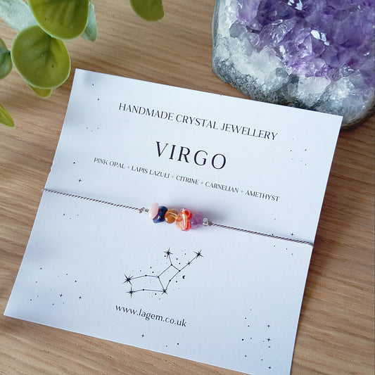 Virgo Crystal Bracelet minimalist silk cord jewelry