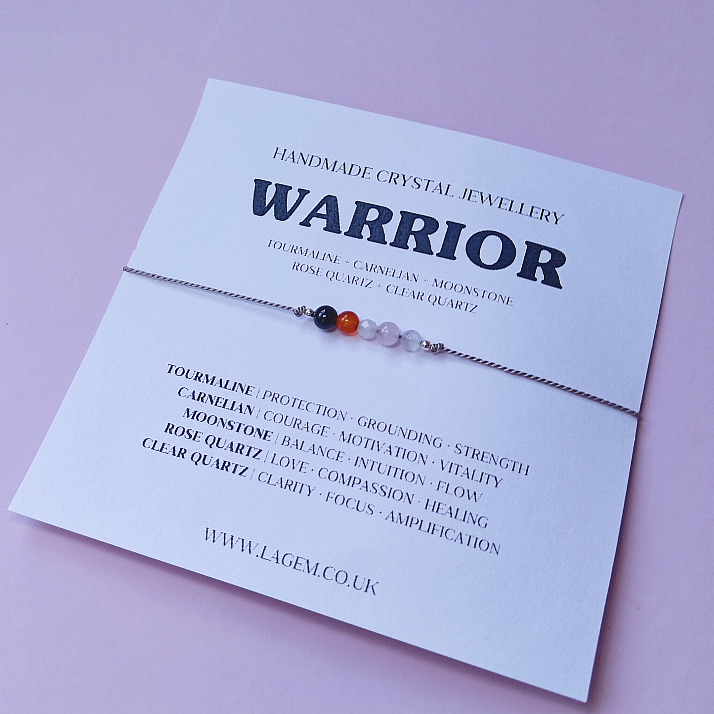Warrior crystal bracelet for strength, minialist silk cord jewellery