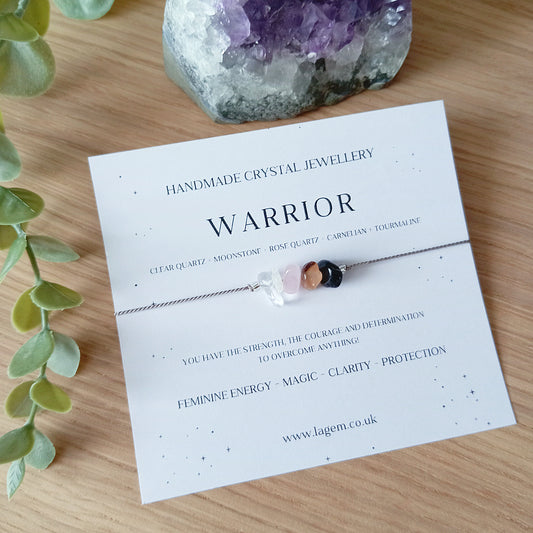 Handmade Warrior Crystal Bracelet with natural healing crystals on silk cord