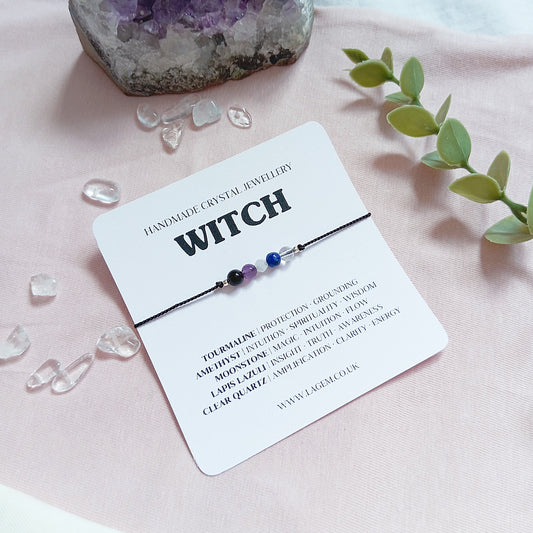 Witch Crystal Bracelet UK – Protection, Intuition, pegan jewellery, magical gift for her Uk