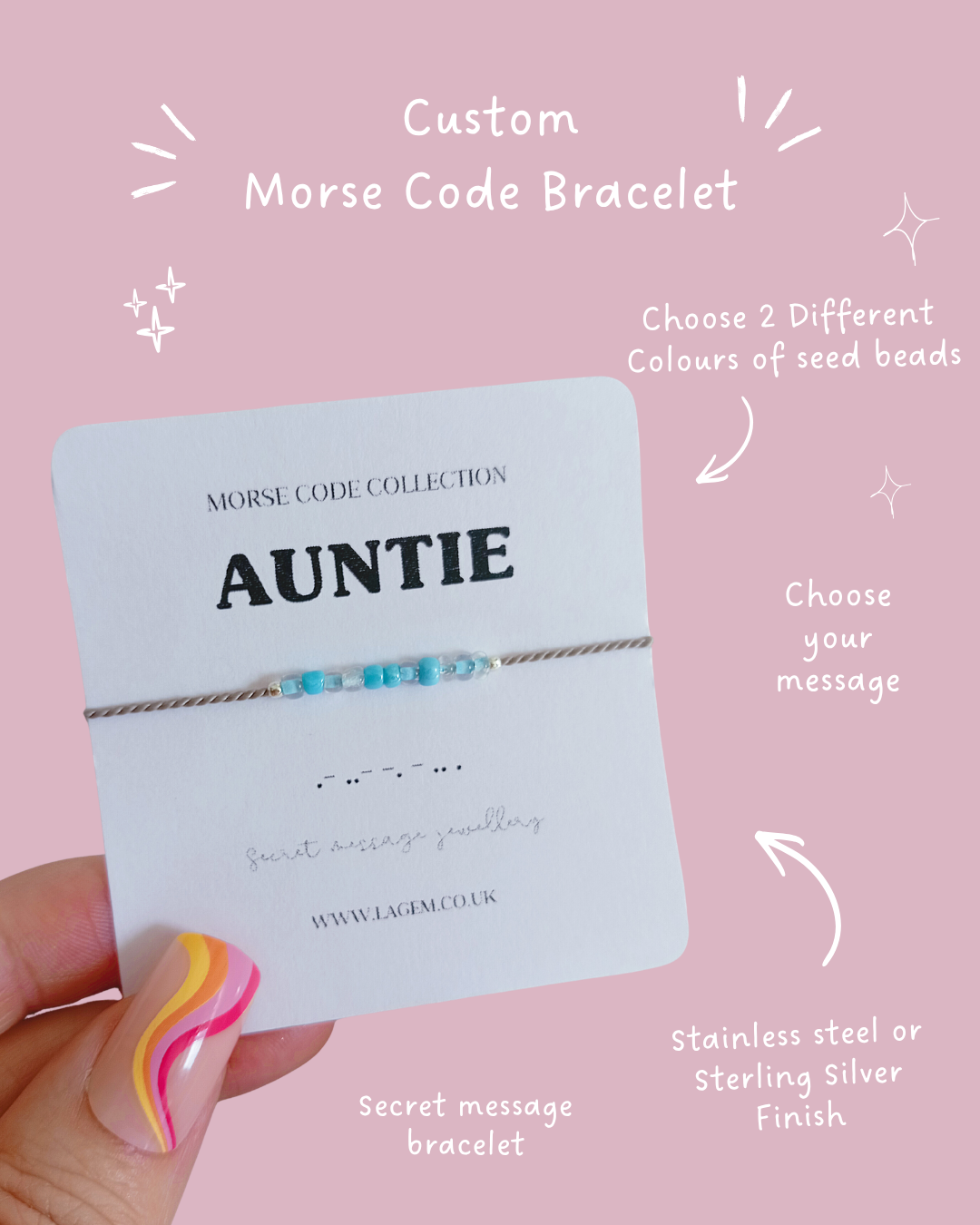 Custom morse code bracelet, dainty silk cord jewellery with sterling silver finish. Handmade Jewellery UK