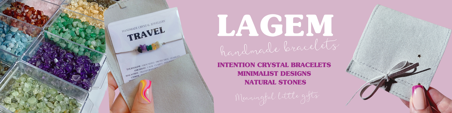 handmade crystal jewellery UK LAGEM, minimalist silk cord bracelets with crystals, internion jewellery gifts