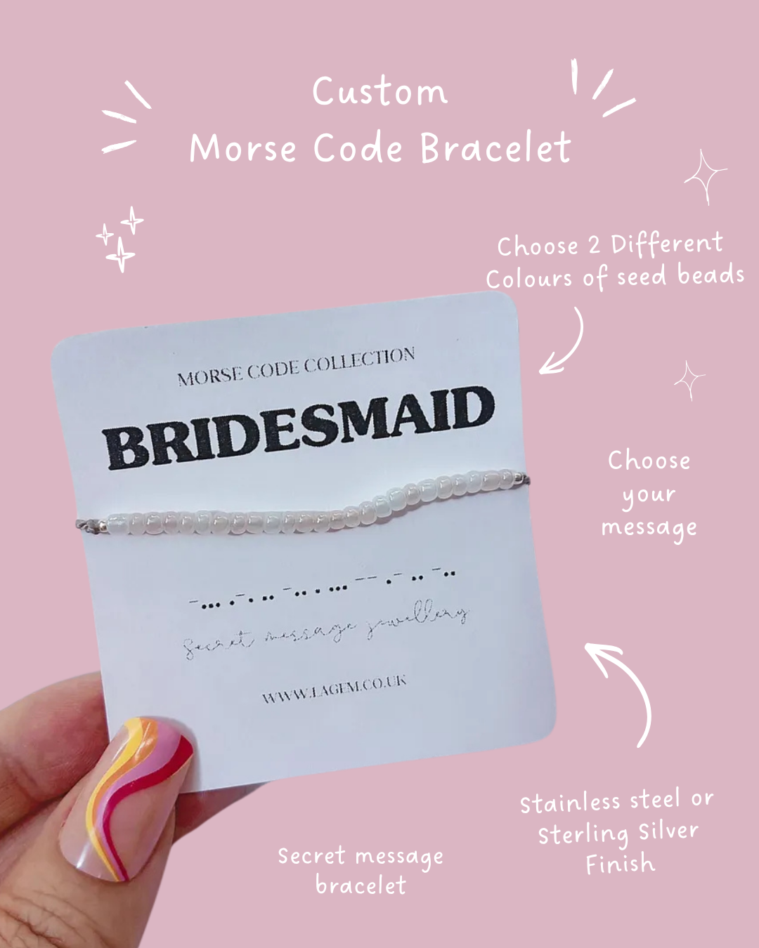 Bridesmaid Bracelet Custom morse code bracelet, dainty silk cord jewellery with sterling silver finish. Handmade Jewellery UK