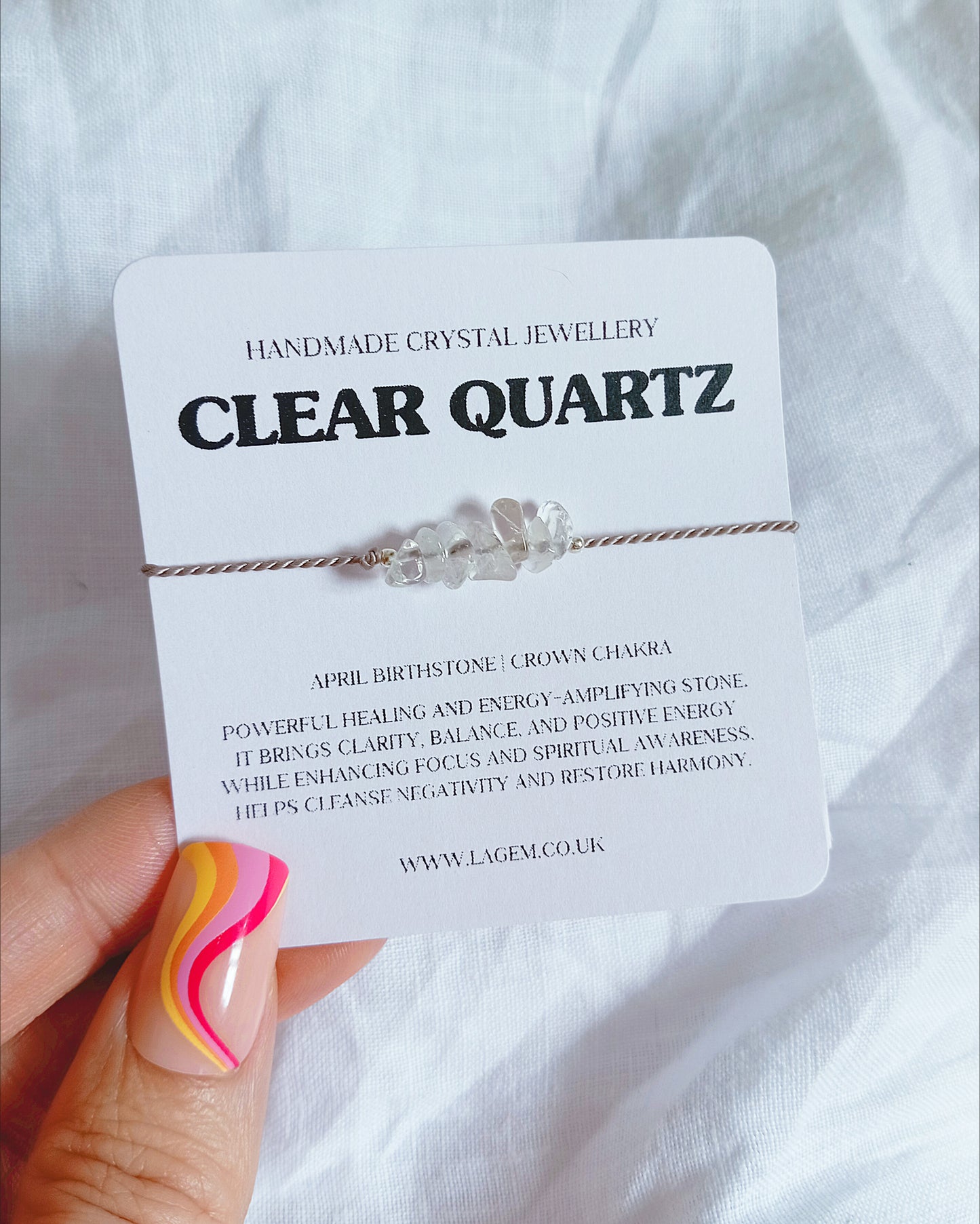 Clear Quartz Bracelet, Master Healer Crystal, April Birthstone Jewellery, Clarity & Energy Raw Healing Stone, Minimalist Gift for Her