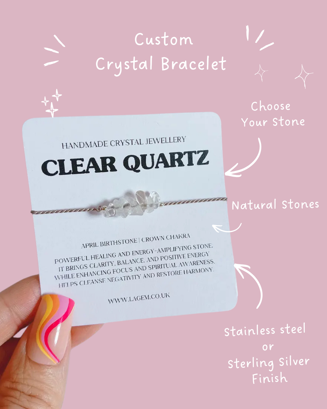 Custom Chips Crystal Bracelet | Dainty Raw Gemstone Jewellery clear quartz