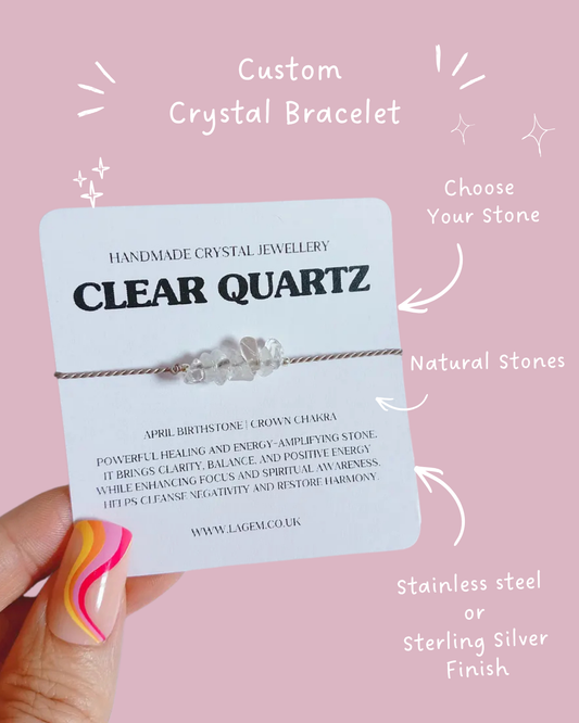 Custom Chips Crystal Bracelet | Dainty Raw Gemstone Jewellery clear quartz