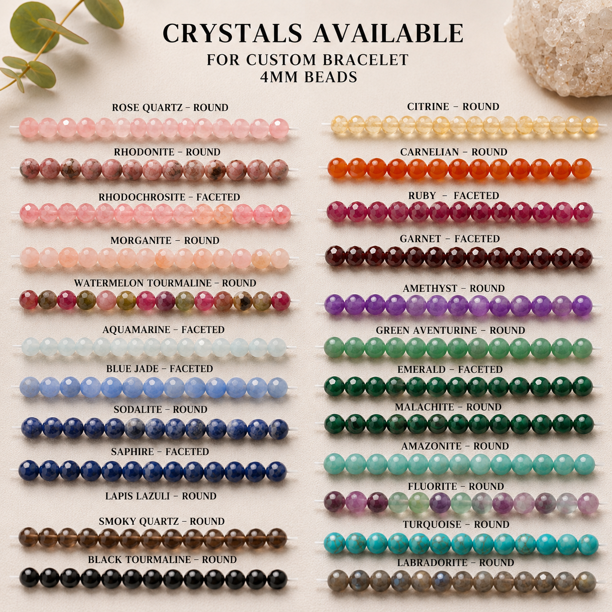 Custom Crystal Bracelet UK – Personalised Gemstone Jewellery | 4mm Beads