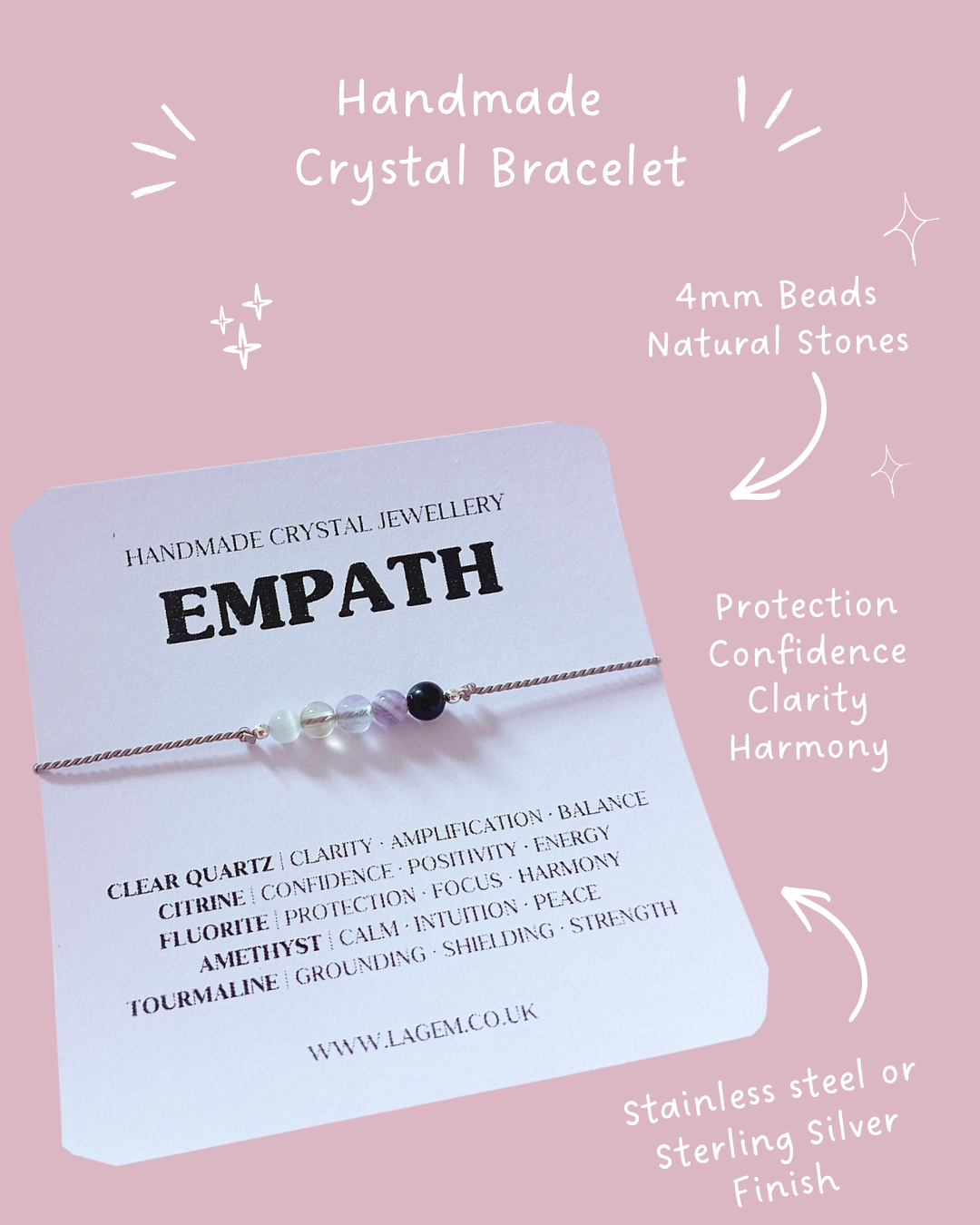 Empath protection crystal bracelet 4mm beads, dainty jewellery