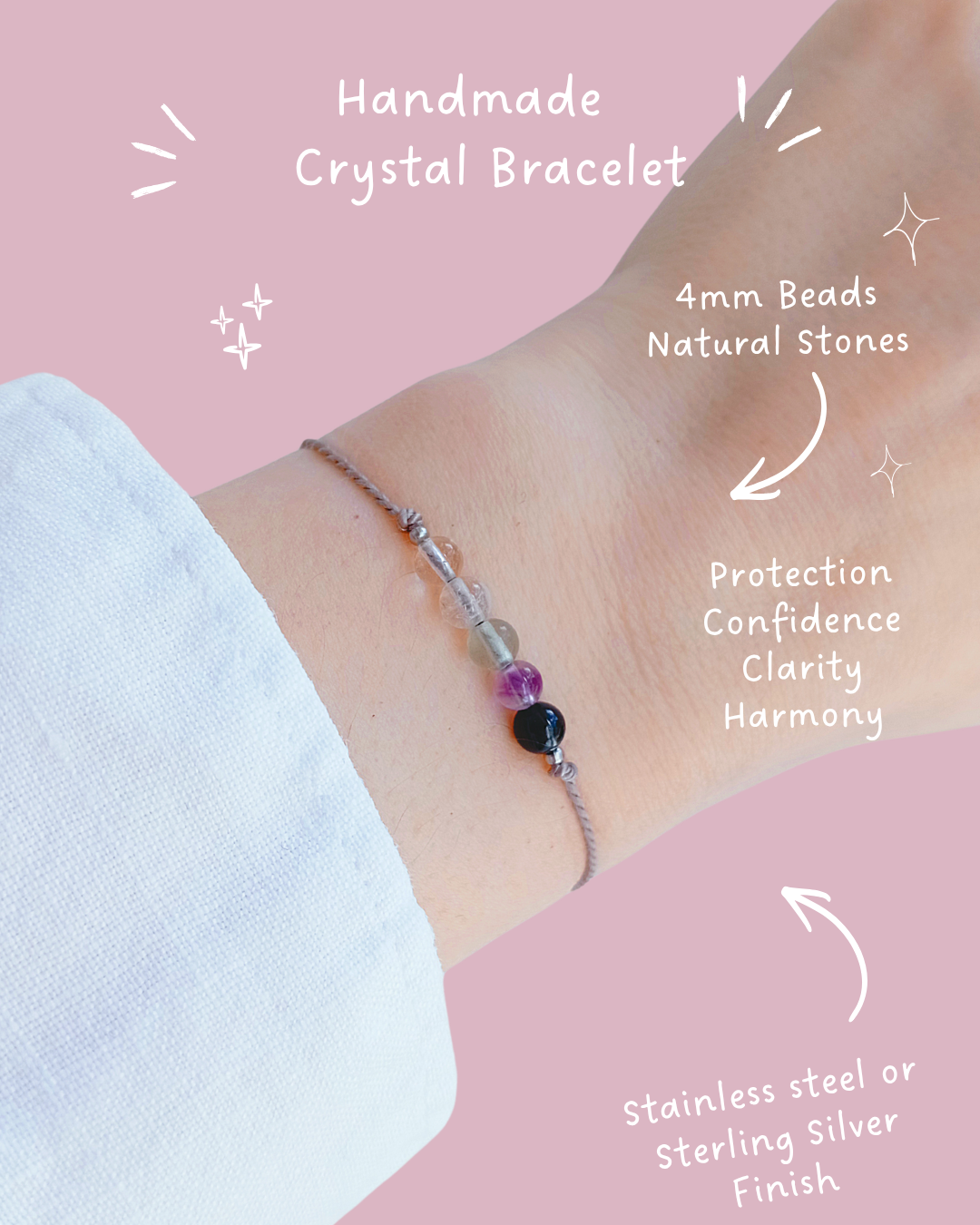 Empath protection crystal bracelet 4mm beads, dainty jewellery