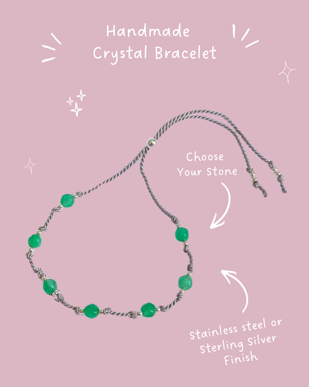 Personalised Crystal Bracelet UK | Custom Gemstone Beads | Silk Knotted Bracelet 4mm