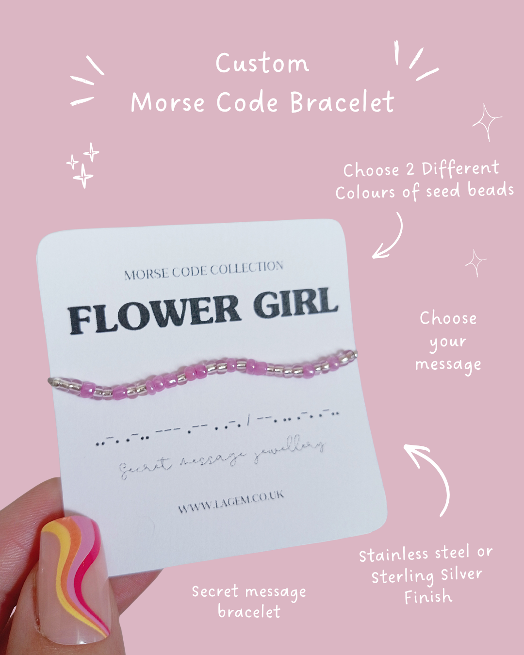 Custom morse code bracelet, dainty silk cord jewellery with sterling silver finish. Handmade Jewellery UK