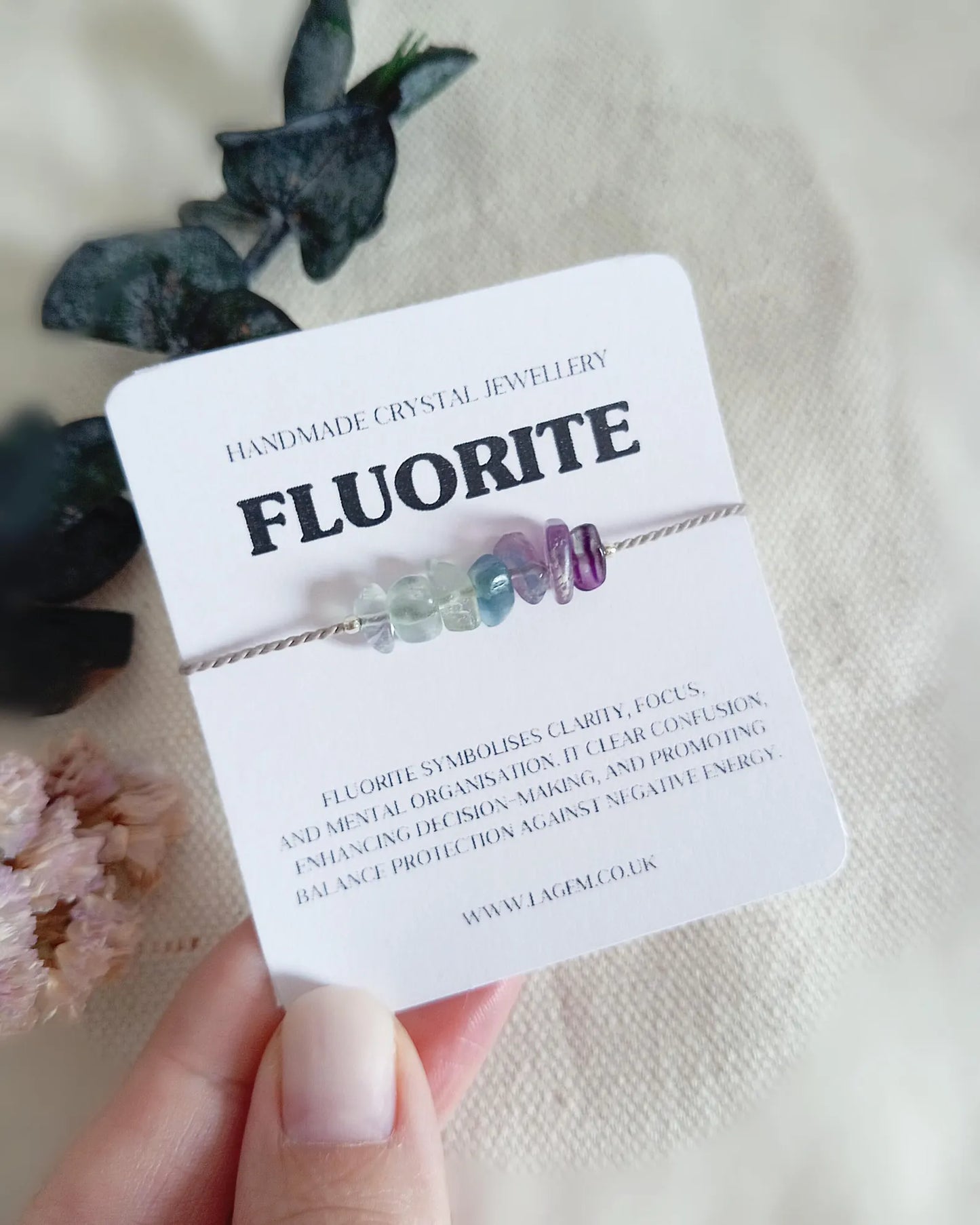 Fluorite crystal chips bracelet, anxiety relief, silk cord handmade jewellery